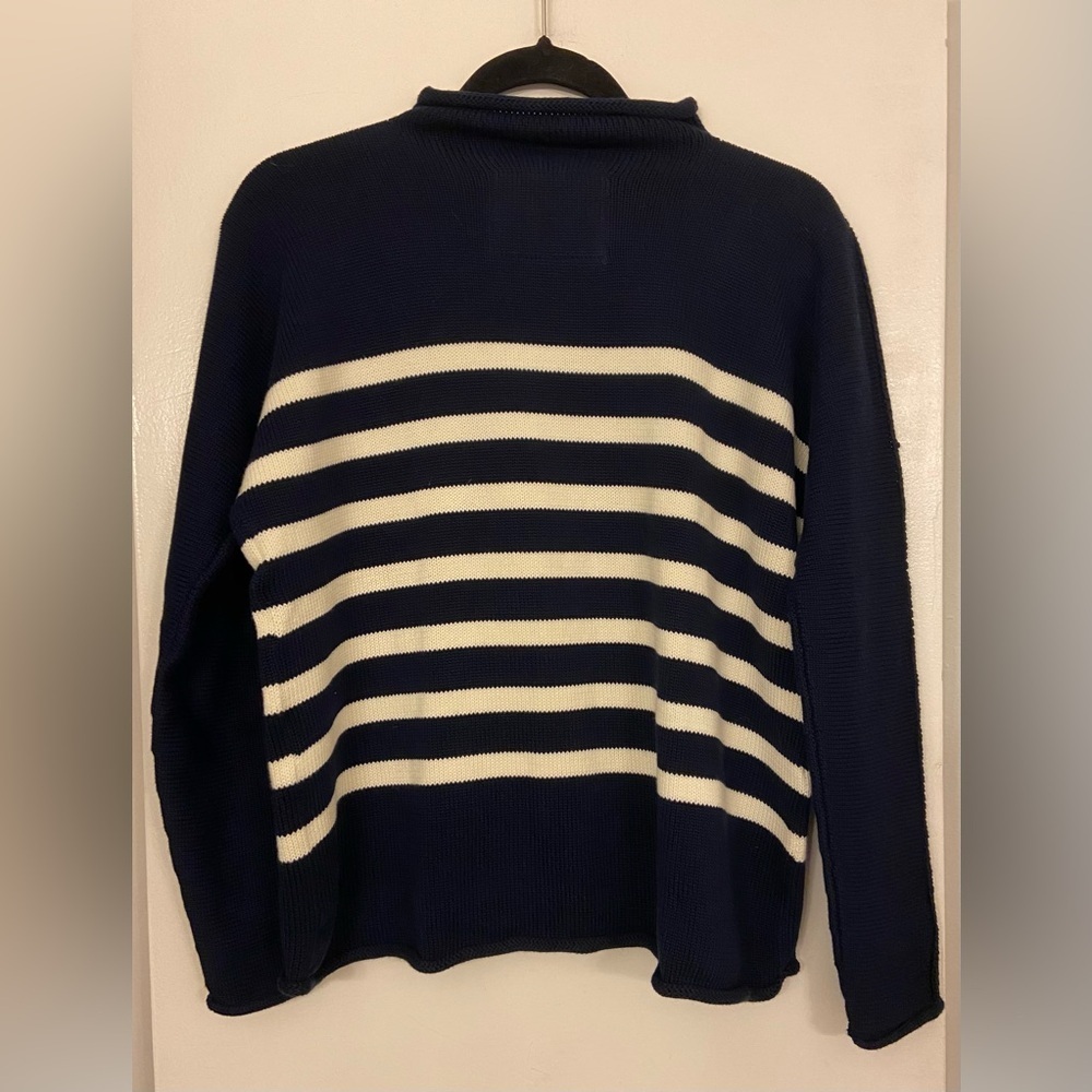 Frank & Eileen Monterey Rolled Funnel Neck Striped Italian Cotton Sweater XS - Picture 5 of 8